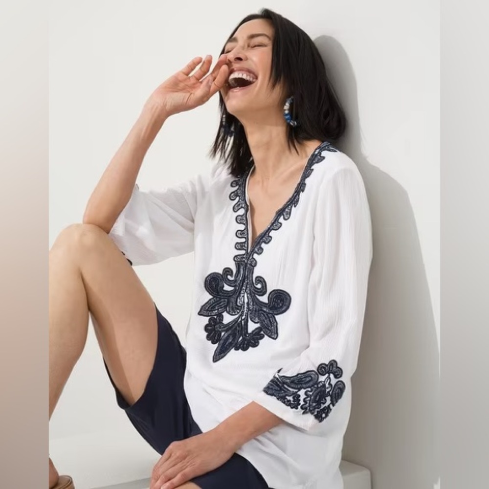 NWT Chico’s Embellished White Gauze Boho Tunic Size M - Picture 2 of 16